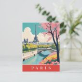 Parijs Frankrijk Eiffeltoren Retro Reizen Floral Briefkaart (Staand voorkant)