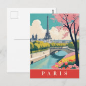 Parijs Frankrijk Eiffeltoren Retro Reizen Floral Briefkaart (Voorkant / Achterkant)