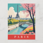 Parijs Frankrijk Eiffeltoren Retro Reizen Floral Briefkaart (Voorkant)