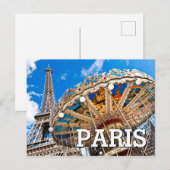 Parijs Frankrijk | Eiffeltoren | Trocadéro Carouse Briefkaart (Voorkant / Achterkant)
