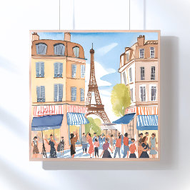Parijs Frankrijk Eiffeltoren | Watercolor Europese Poster