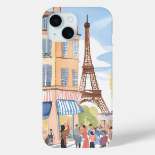 Parijs Frankrijk Eiffeltoren   Waterverf Europese iPhone 15 Case