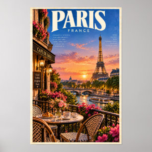 Parijs Frankrijk Eiffeltoren Zonsondergang Café Re Poster