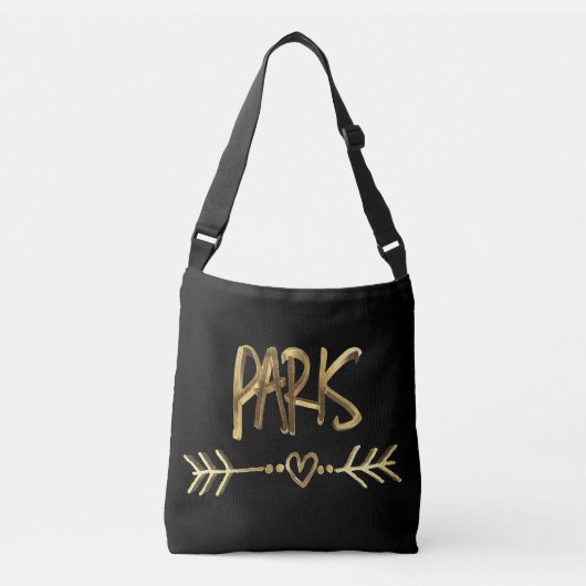 Parijs Frankrijk Gold Look Typografie Stad Elegant Crossbody Tas (Voorkant)