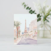 Parijs Frankrijk Gouache Verf Illustratie Reizen Briefkaart (Staand voorkant)