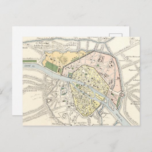 Parijs, Frankrijk: Historische,  kaart (Voorkant / Achterkant)