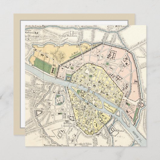 Parijs, Frankrijk: Historische,  kaart (Voorkant / Achterkant)