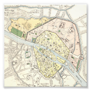 Parijs, Frankrijk: Historische,  kaart Foto Afdruk