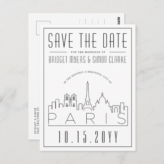Parijs, Frankrijk Huwelijk | Skyline De datum opsl Briefkaart (Voorkant / Achterkant)
