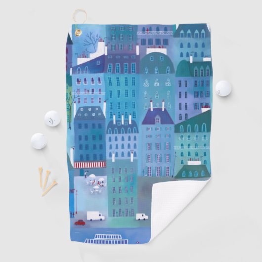 Parijs Frankrijk in Spring Blue Cityscape Painting Golfhanddoek (Insitu)