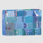 Parijs Frankrijk in Spring Blue Cityscape Painting Golfhanddoek (Horizontaal)