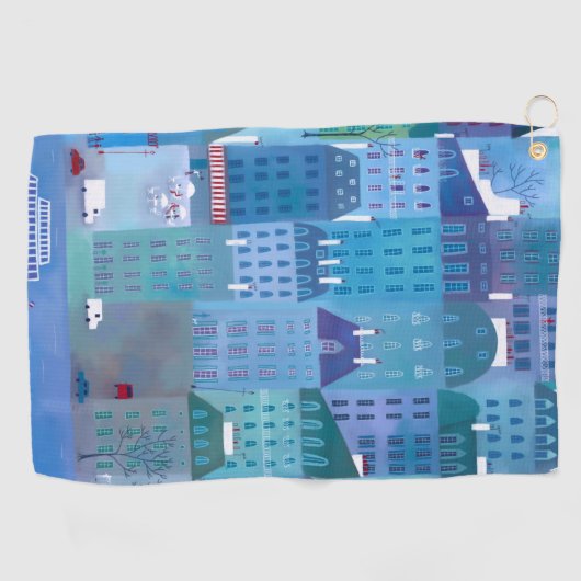 Parijs Frankrijk in Spring Blue Cityscape Painting Golfhanddoek (Horizontaal)