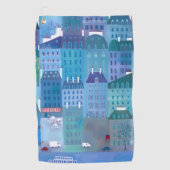 Parijs Frankrijk in Spring Blue Cityscape Painting Golfhanddoek (Voorkant)