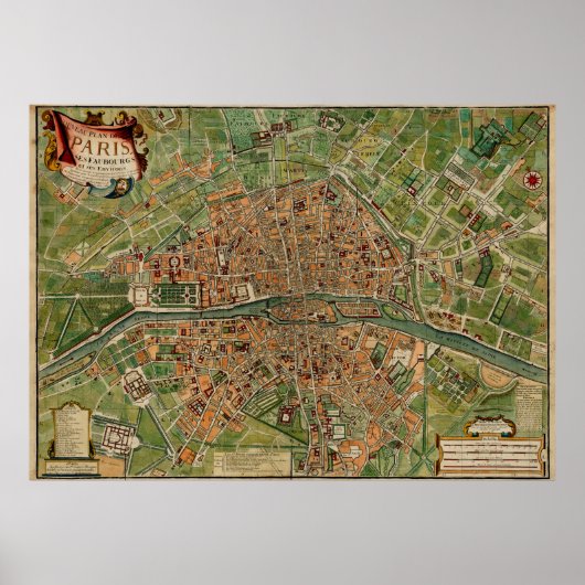  Parijs Frankrijk Kaart (1766) Poster (Voorkant)
