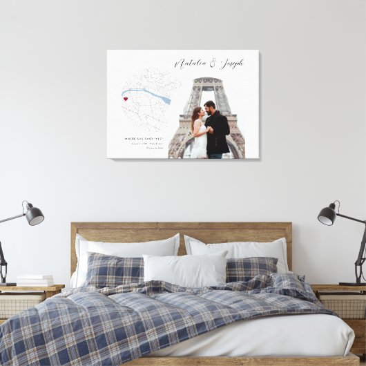 Parijs Frankrijk Kaart Bruiloft Verloving Foto Gif Canvas Afdruk (Insitu (Slaapkamer))