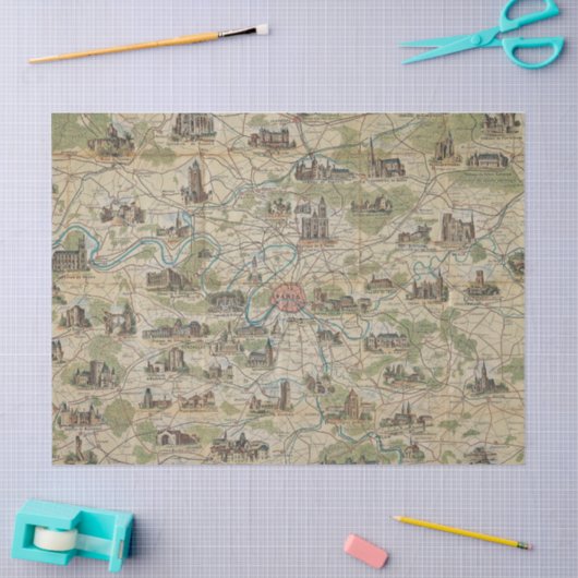  Parijs Frankrijk Kaart Weefpapier of loskoppeling Tissuepapier (Craft)