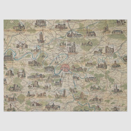 Parijs Frankrijk Kaart Weefpapier of loskoppeling Tissuepapier (Voorkant)