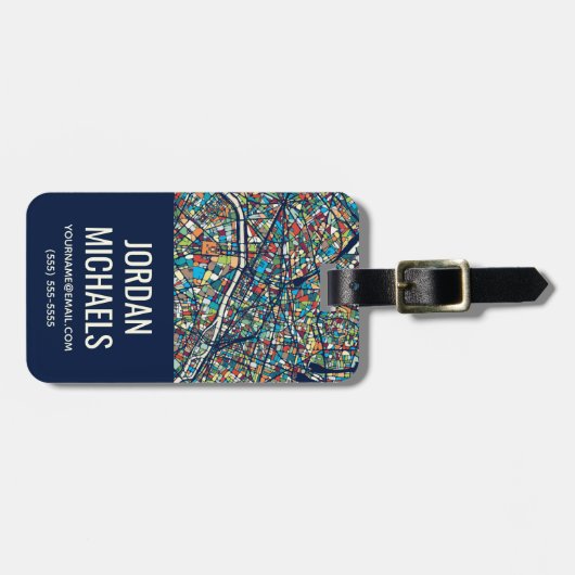 Parijs Frankrijk | Kleurrijke kaart Bagagelabel (Voorkant horizontaal)