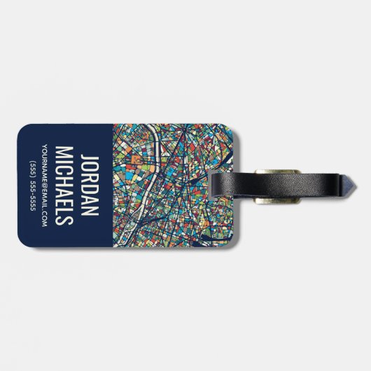 Parijs Frankrijk | Kleurrijke kaart Bagagelabel (Achterkant horizontaal)