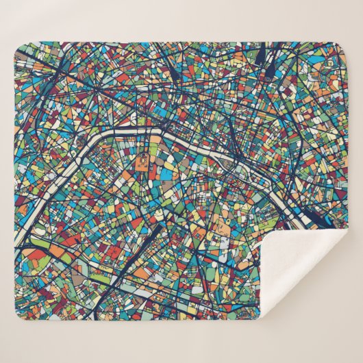 Parijs Frankrijk | Kleurrijke kaart Sherpa Deken (Voorkant (horizontaal))