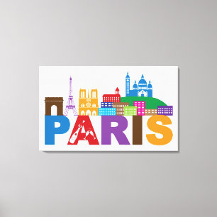 Parijs, Frankrijk   Kleurrijke typografie Canvas Afdruk