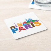 Parijs, Frankrijk | Kleurrijke typografie Kartonnen Onderzetters (Schuin)