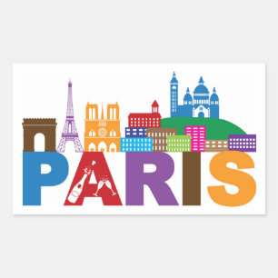 Parijs, Frankrijk   Kleurrijke typografie Rechthoekige Sticker