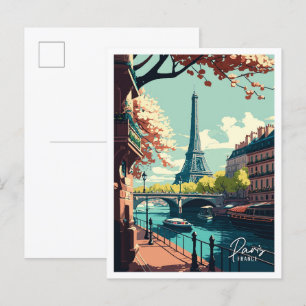 Parijs Frankrijk Kunst vintage reizen Illustratie Briefkaart