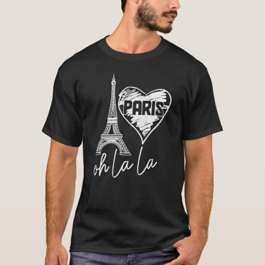 Parijs Frankrijk La La La Eiffel Tower Heart Cute T-shirt (Voorkant)