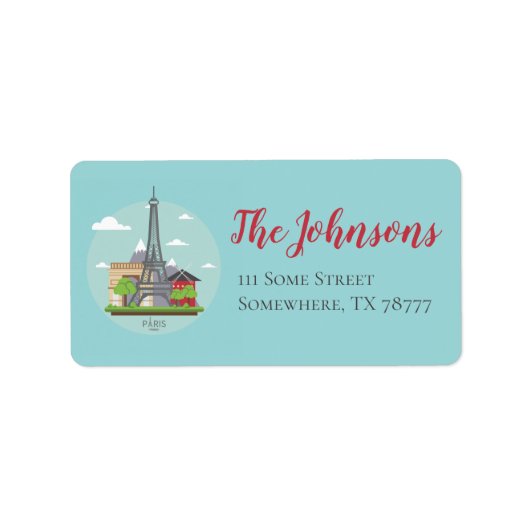 Parijs Frankrijk Landmarks Eiffel Tower Adresetike Etiket (Voorkant)