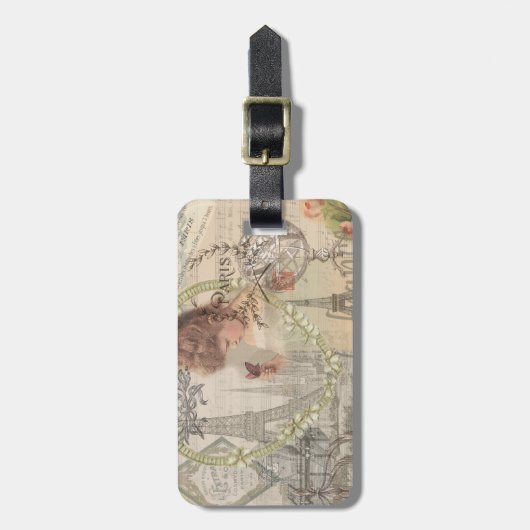 Parijs Frankrijk  meisje Eiffel Bagagelabel (Voorkant verticaal)