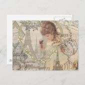 Parijs Frankrijk  meisje Eiffel Briefkaart (Voorkant / Achterkant)