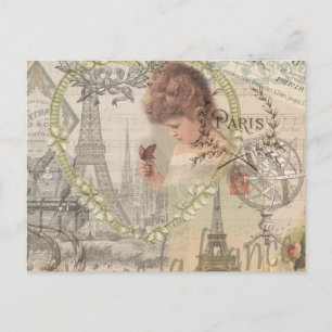 Parijs Frankrijk  meisje Eiffel Briefkaart