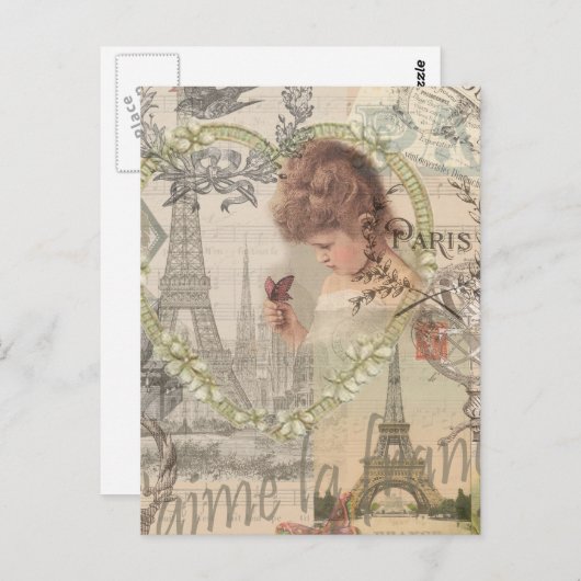 Parijs Frankrijk meisje Eiffel Briefkaart (Voorkant / Achterkant)