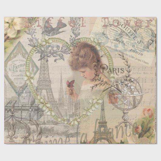Parijs Frankrijk  meisje Eiffel Cadeaupapier (Vlak)