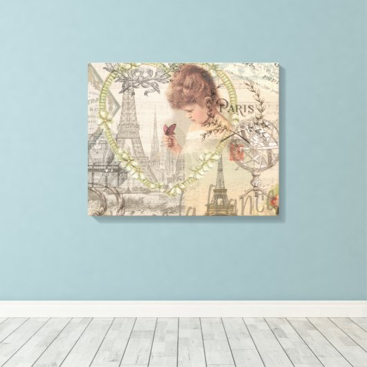 Parijs Frankrijk meisje Eiffel Canvas Afdruk (Insitu (Houten vloer))