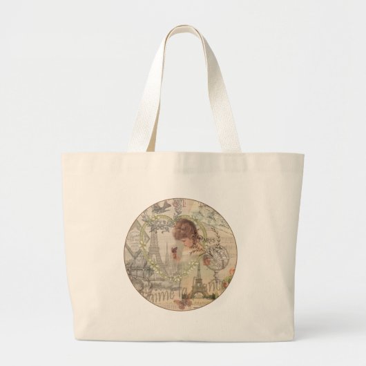 Parijs Frankrijk meisje Eiffel Grote Tote Bag (Voorkant)