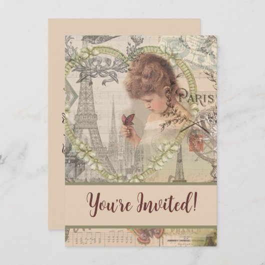 Parijs Frankrijk  meisje Eiffel Kaart (Voorkant / Achterkant)