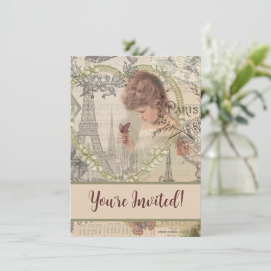 Parijs Frankrijk  meisje Eiffel Kaart (Staand voorkant)