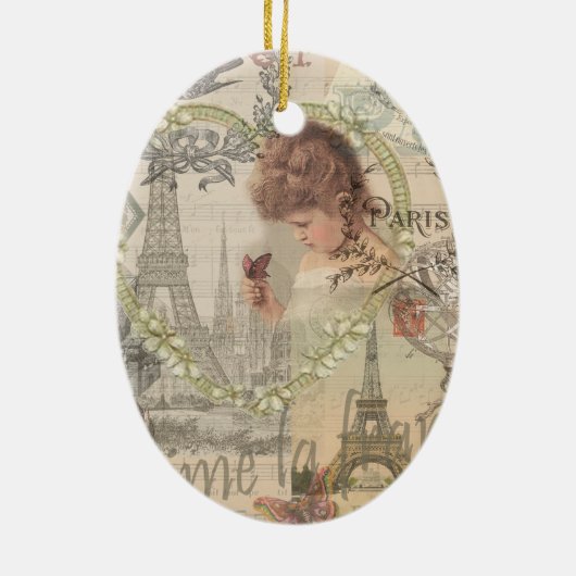 Parijs Frankrijk  meisje Eiffel Keramisch Ornament (Achterkant)