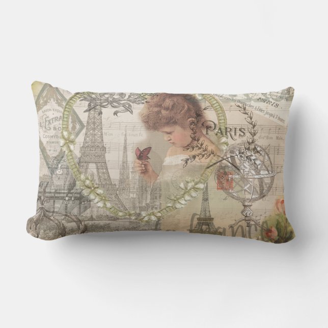 Parijs Frankrijk  meisje Eiffel Kussen (Voorkant)
