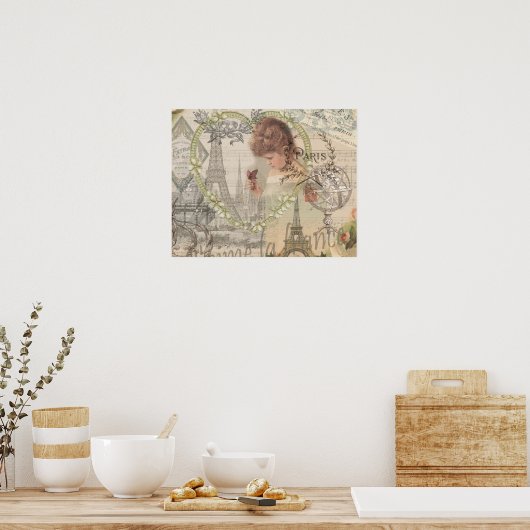 Parijs Frankrijk  meisje Eiffel Poster (Keuken)