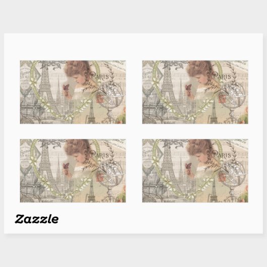 Parijs Frankrijk  meisje Eiffel Rechthoekige Sticker (Vel)