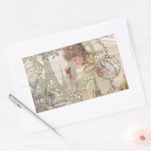 Parijs Frankrijk  meisje Eiffel Rechthoekige Sticker (Envelop)