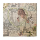 Parijs Frankrijk  meisje Eiffel Tegeltje (Voorkant)