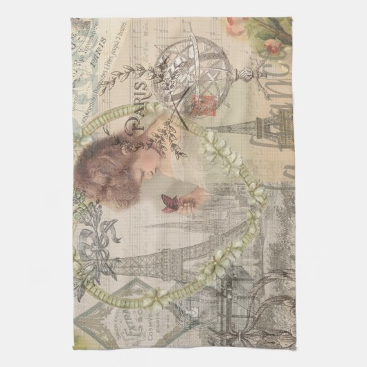 Parijs Frankrijk meisje Eiffel Theedoek (Verticaal)