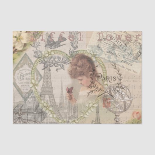 Parijs Frankrijk  meisje Eiffel Tissuepapier (Voorkant)