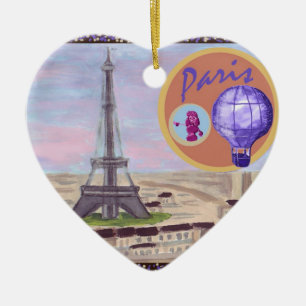 Parijs Frankrijk met Eiffel Tower Pink Poodle en h Keramisch Ornament