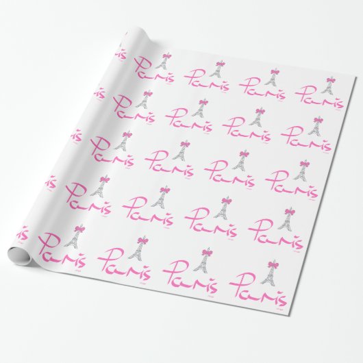 Parijs-Frankrijk-met-roze-bow Cadeaupapier (Uitgerold)