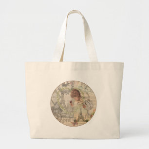 Parijs Frankrijk Mooie Meisje Zachte Eiffeltoren Grote Tote Bag